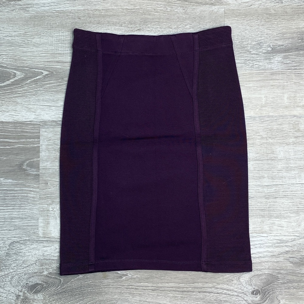 bcbg // dark purple bandage skirt moto detail